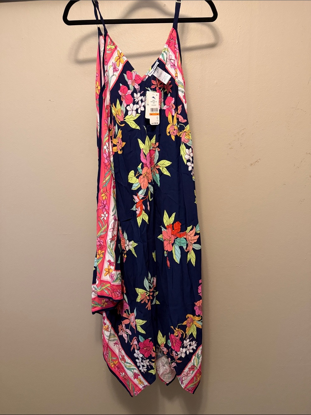 Tommy Bahama navy floral  Handkerchief Hem Maxi Dress - Pink & Green Print